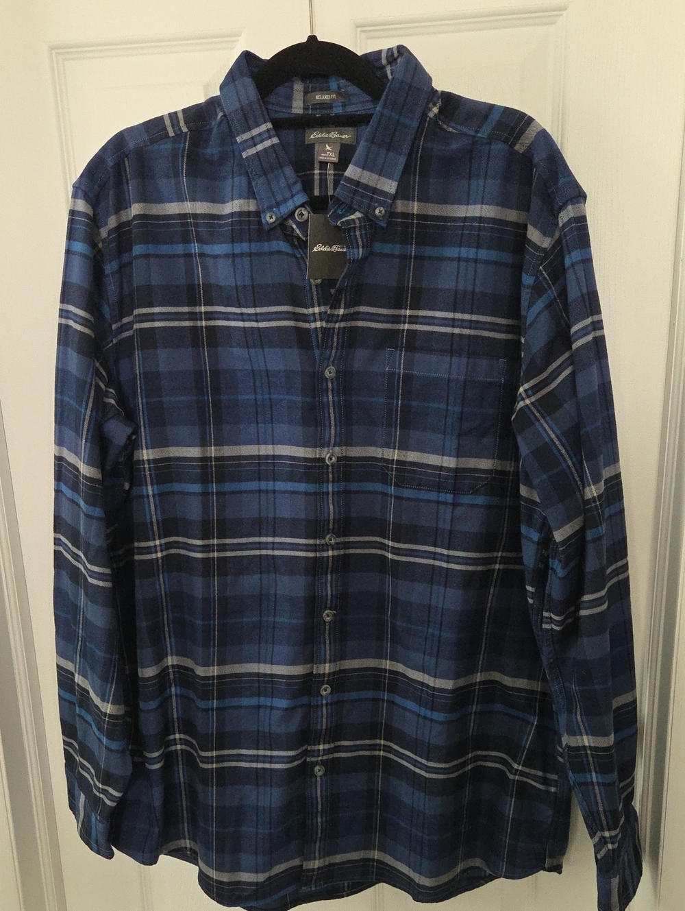 Eddie Bauer Navy and Blue Plaid Flannel Button-Down Shirt NWT